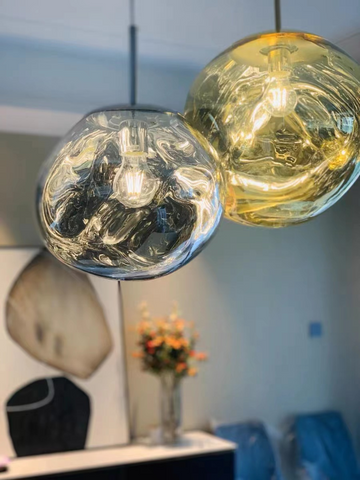 Lava Globe Pendant Light in gold finish — luxury sculptural chandelier for living room and dining room