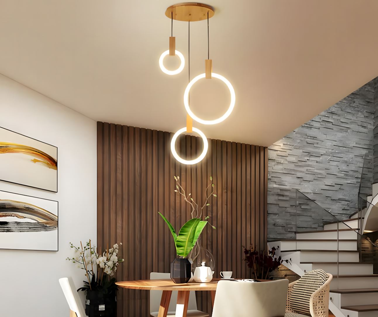 Halo Willow Wood Ring LED Chandelier - Image 19
