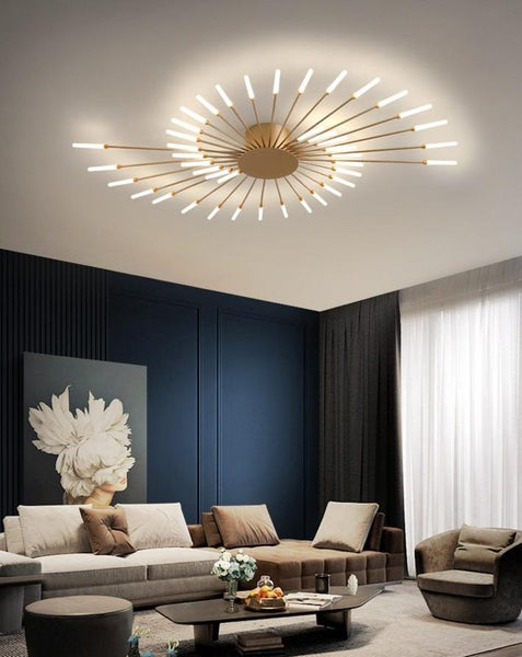 Zenduce - Ceiling mounted LED chandelier. Fits most rooms - livingrooms, bedrooms etc. Creates a bright yet harmonic atmosphere with a magic warm diffuse cascade.   Iron body and frame, frosted glass ends.  Warm light.  Sparkler comes in 6 different sizes: 12 Heads - 12W, Diameter 80cm, Height 7cm, 8-12m2